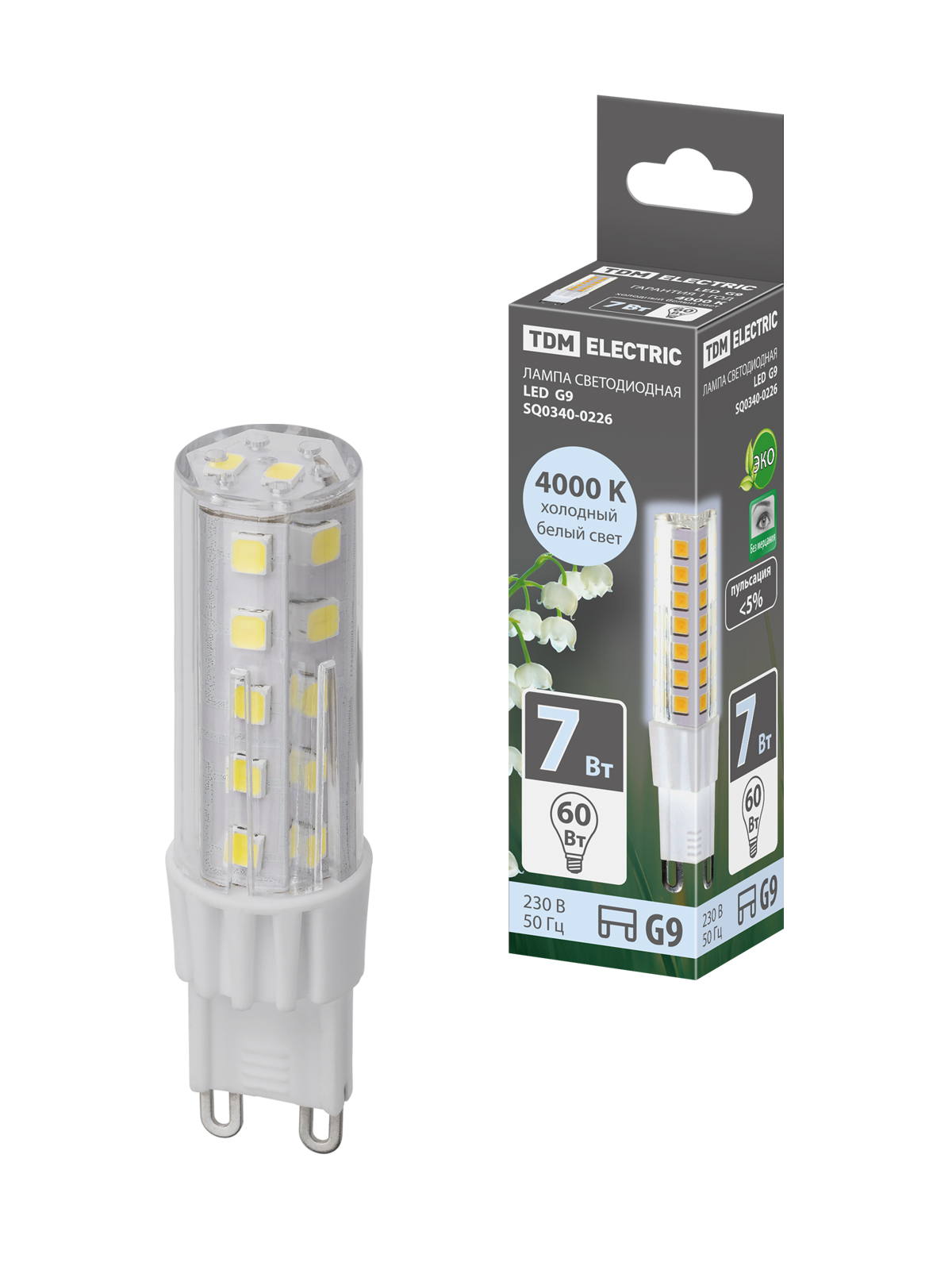 Лампа светодиодная G9-7 Вт-230 В-4000 К, SMD, 17,5x65,5 мм TDM