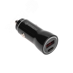 Автозарядка в прикуриватель АЗУ USB-A QC 3.0+USB-C PD 38 Вт черная