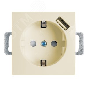 Розетка одноместная (механизм) с/з 250В, 16А с USB 1А, серия Эрна, слоновая кость, Stekker
