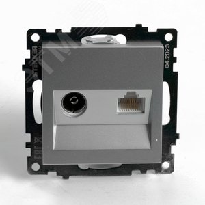 Розетка TV + компьютерная RJ-45 (механизм) серия Катрин серебро STEKKER