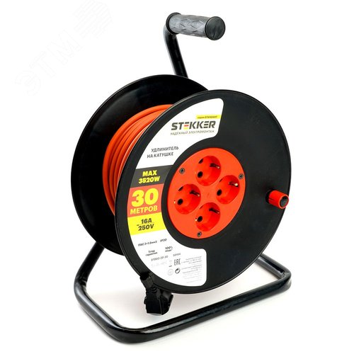 Удлинитель на катушке Standart 4-местный с/з ПВС 3*1.5 16А IP20 30м 29405 STD03-20-30