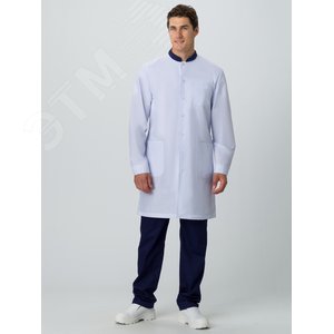 Халат мужской Симпл-001 (ткань Смесовая,120) MedLine, белый темно-синий, 44-46 170-176