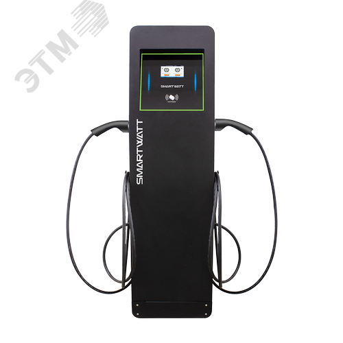 Зарядная станция для электромобиля SMARTWATT EVC, 44 кВт, коммерческая OCPP 1.6J, переменный ток, 3 фазы 380 В, два поста по 22 кВт 32 А, кабели по 5 метров, коннекторы Type2, IP54, черная стойка