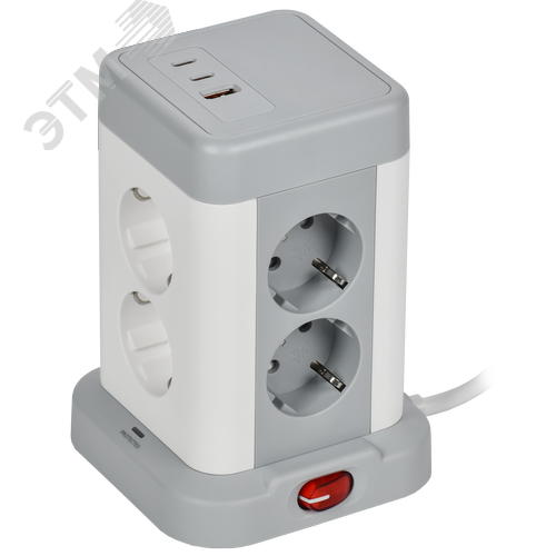 DOMINIC Удлинитель У08K 8 мест 2P+PE 1,5м 3х1,0мм2 16А/250В USB A+C 20Вт серый IEK