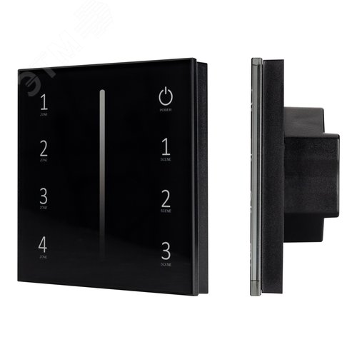 Панель Sens SMART-P17-DIM Black 230V, 4 зоны, 2.4G ARL, IP20 пластик, 5 лет