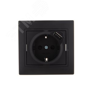 MIRA Розетка с\з +USB  чёрный бархат со вставкой (10шт/120шт)