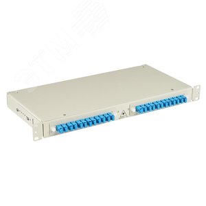 Кросс ШКОС-М -1U/2 -24 -SC ~24 -SC/SM~24 -SC/UPC, модернизированный, высота 1U, 2 кабельных ввода,  24 адаптера SC/SM, 24 пигтейла SC/UPC
