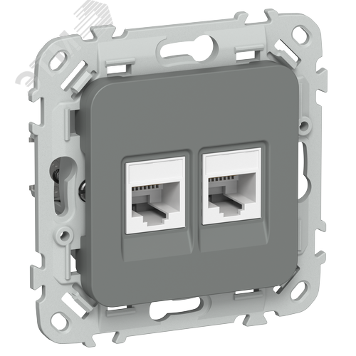 FLITE Розетка 2-местная RJ45/RJ11 категория 5Е/3 UTP РКТ5е/3-2-0-ФлМА мокрый асфальт IEK