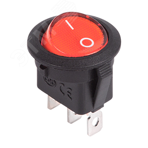 Выключатель клавишный круглый 12V 20A (3c) ON-OFF красный с подсветкой