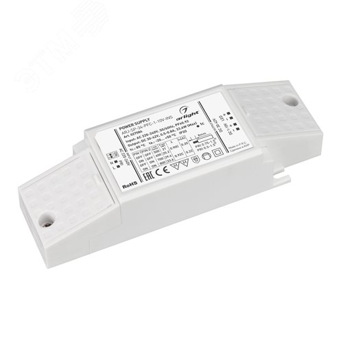 Блок питания ARJ-SP-34-PFC-1-10V-INS (34W, 500-800mA) ( IP20 Пластик, 5 лет)