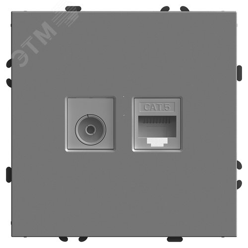 Розетка TV + компьютерная RJ-45 серия Эмили,платиново-серый soft touch STEKKER