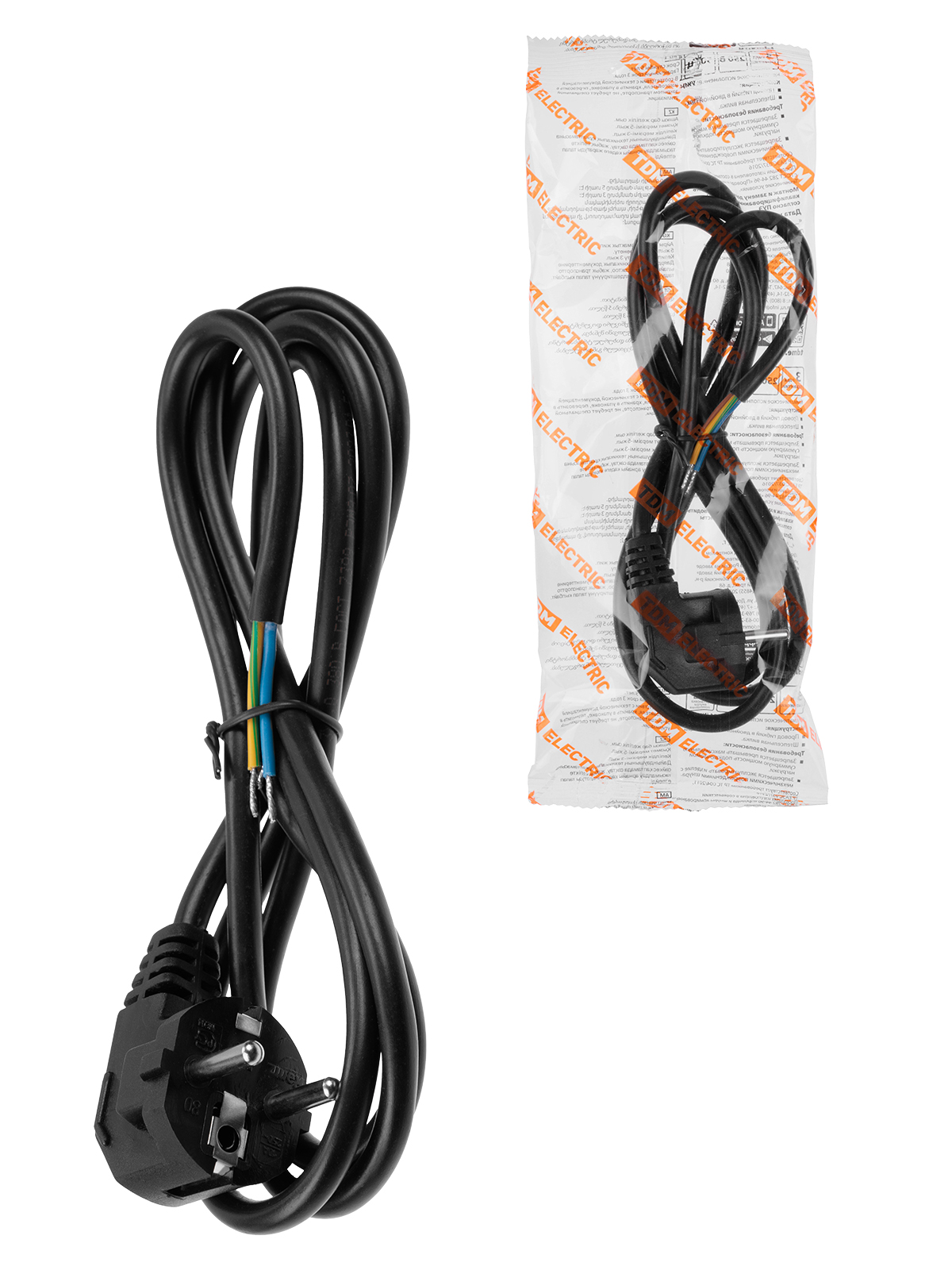 Шнур сетевой с вилкой ПВС-ВП 3x0,75мм² 3м с/з черный TDM