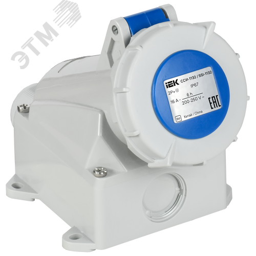 Розетка стационарная ССИ-1132 16А-6ч 220В 2P+PE IP67 IEK