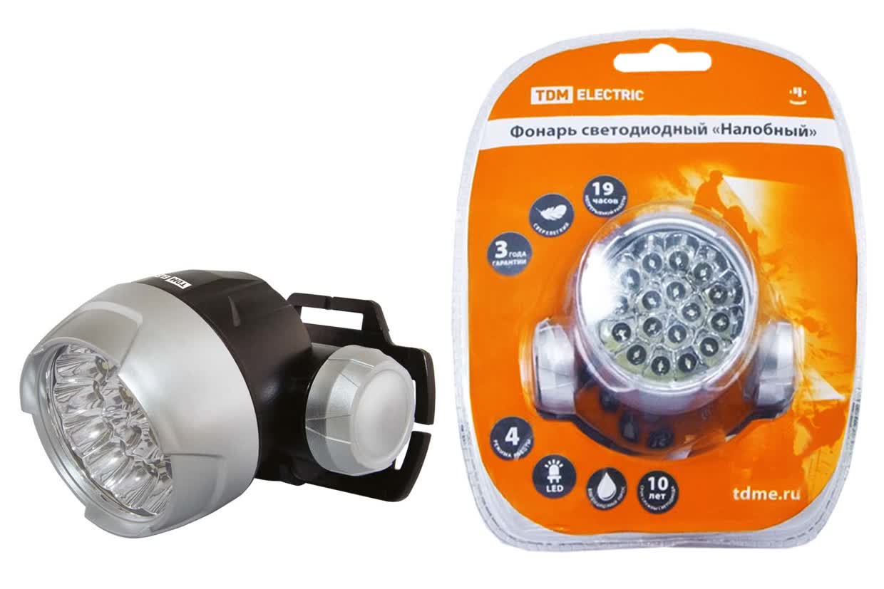 Фонарь светодиодный "Налобный", 18 светодиодов  54 лм/Вт, батареи типа 3*AAA (в комплект не входят) TDM
