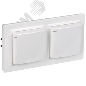 BRITE Комплект 1-местная с заземлением с защитными шторками и крышкой 16А IP44 2 штуки в сборе с двойной рамкой РСбш10-3-44-БрБ белый