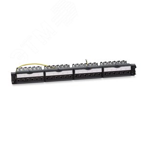 Патч-панель 19'' (1U). 24 порта RJ-45. категория  6a. полностью экранированная. с задним кабельным организатором. безинструментный монтаж