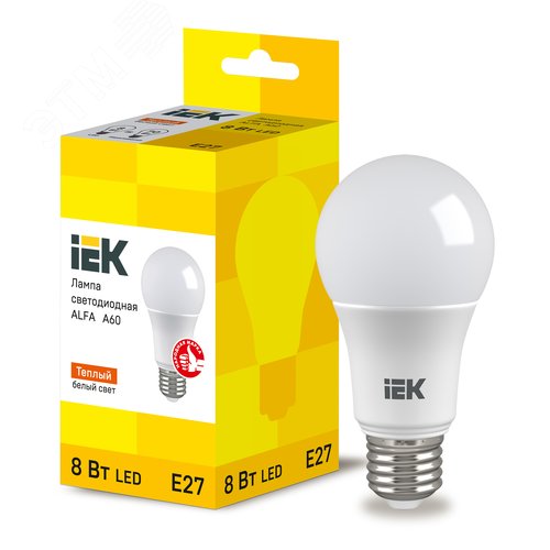 Лампа LED ALFA A60 груша 8Вт 230В 3000К E27 IEK