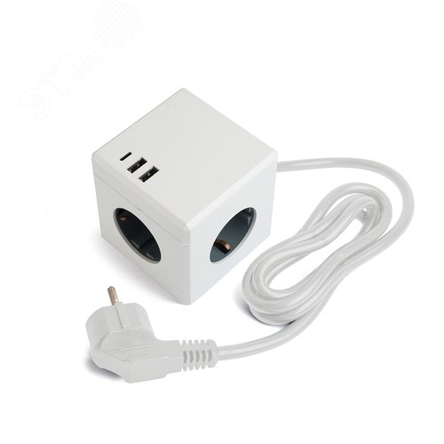 Удлинитель 3-местный с/з 3x1мм2 1.5м 250В 16А 2USB+1С 5V 3.1А Comfort белый