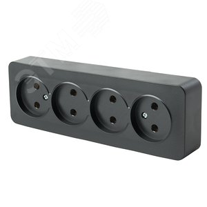 Розетка четырехместная б/з 250В 10А серия София черный матовый STEKKER