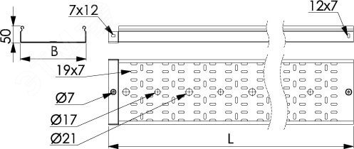 Лоток перфорированный 150х50 L=3000мм толщина 1.2мм горячеоцинкованный