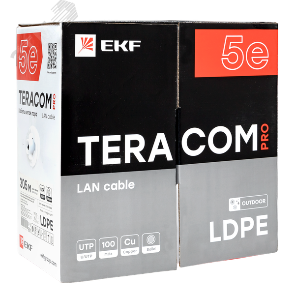 Витая пара TERACOM PRO 5E U/UTP 4 пары solid OUT 24AWG LDPE черный 305м