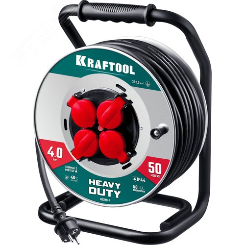 Удлинитель силовой на стальной катушке HEAVY DUTY, КГ 3х2.5 50м 4000Вт IP44