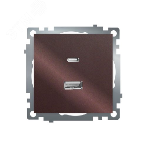Розетка 2-местная USB+TypeC (механизм) 250В 3А max 20W серия Катрин шоколад STEKKER