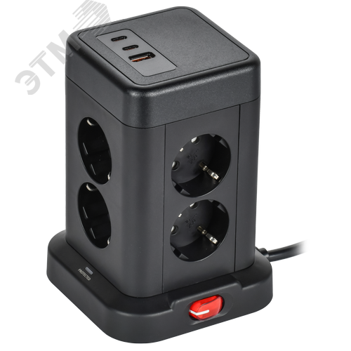 DOMINIC Удлинитель У08K 8 мест 2P+PE 1,5м 3х1,0мм2 16А/250В USB A+C 20Вт черный IEK