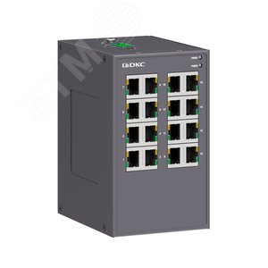 Промышленный неуправляемый коммутатор, 16х10/100Base-T(X) портов RJ45, 12-48В DC/18-30В AC, с резервированием