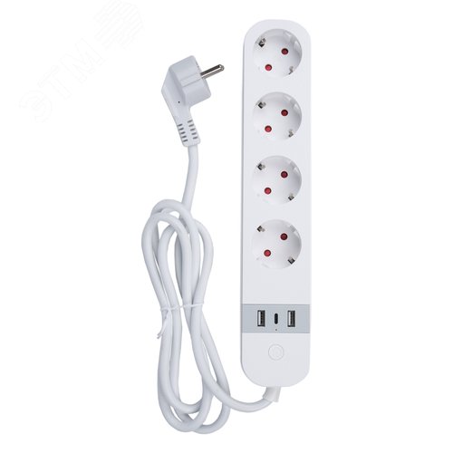 Умный сетевой фильтр Wi-Fi 1.8м ПВС 3х1,5 4 гнезда, с заземлением, 2USB Type-C  5В, 3A 16А  До 3680Вт Голосовое управление приложение UnielSmart TM Unie lP-GCL4-1,8 A201/UC/WF WHITE