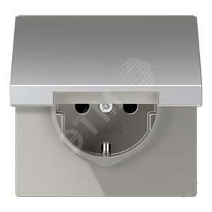 Штепсельная розетка SCHUKO одинарная, с заземлением, с откидной крышкой, 16A, 250В  (механизм + накладка, без рамки). Серия LS990  Материал- металл  Цвет- алюминий