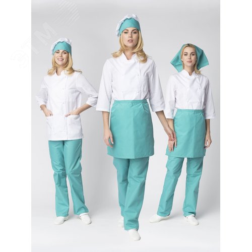 Костюм женский повара Шеф (тк.ТиСи), белый/бирюзовый 48-50/ 170-176