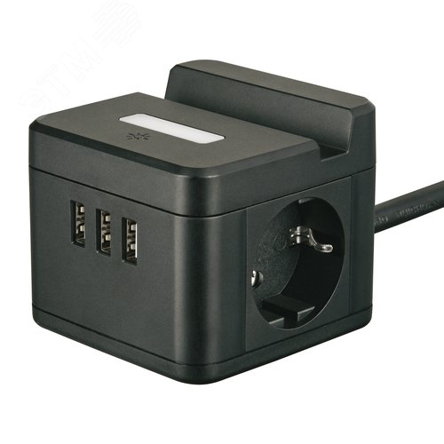 Удлинитель Standard с заземлением шнур 1,5м 2 гнезда 3 USB 16А держатель для телефона черный ТМ S-GCD2-1,5SBUH BLACK