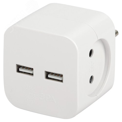 Разветвитель электрический SP-2-USB-W на 2 розетки + 2xUSB 2400mA, без заземл 10А (белый)