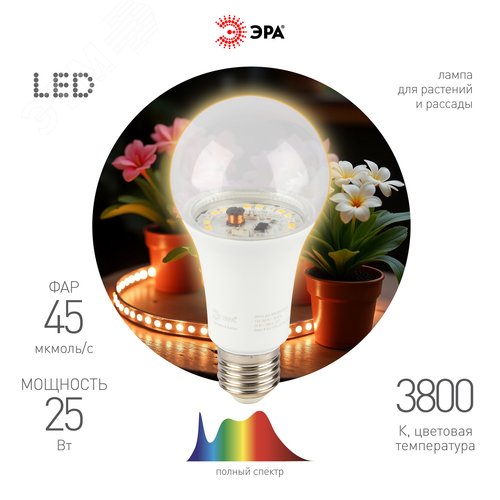 Фитолампа для растений светодиодная FITO-25W-Ra90-E27 полного спектра 25 Вт Е27