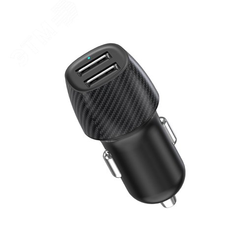 Устройство автомобильное зарядное c двумя портами (USB-А + USB-A) со световой индикацией, 12Вт, черное