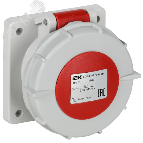 Розетка встраиваемая прямаяССИ-6142 16А-6ч 380В 3P+PE IP67 IEK