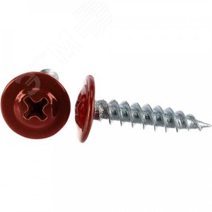 Саморез 4,2x16 с прессшайбой, острый, цинк RAL 3005 Красный