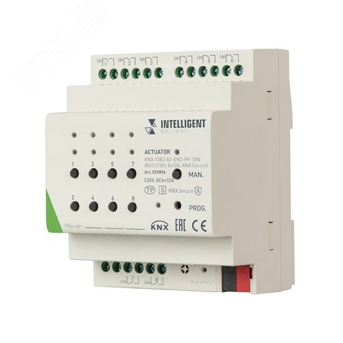 Актуатор BUS/230 V 8x10 А KNX Secure IARL IP20 пластик 2 года KNX-7083-82-DRO-MF-DIN INTELLIGENT
