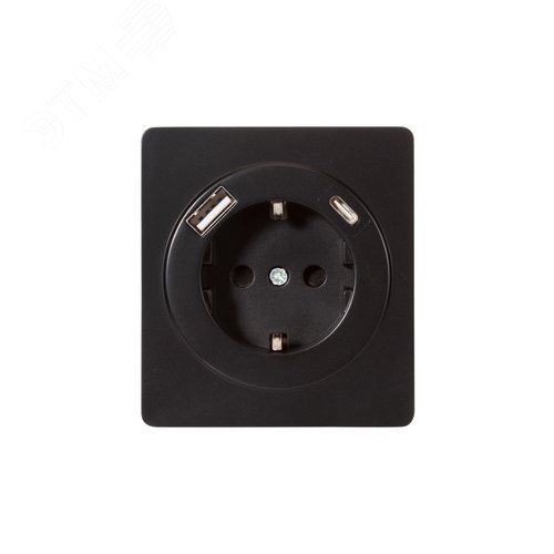 Розетка ROUND одинарная с/з скрытой установки з/ш 16А с USB A+C быстрой зарядки 5В/3А механизм оникс