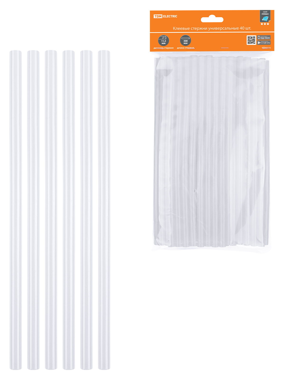 Клеевые стержни универсальные, 11,3 мм х 300 мм, 40 шт, "Алмаз" TDM