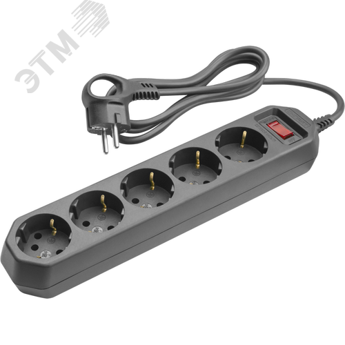 Сетевой фильтр OSP-05-180-ESC-3x0.75-BL 5 розеток 1,8м ПВС 3х0,75 2200Вт с заземлением с выключателем черный