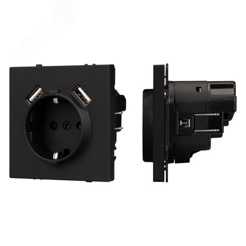 Механизм розетки с USB зарядкой SCT-NOBE-MUAA-SFPL-BK 230V, 16A, Чёрный, 1 пост