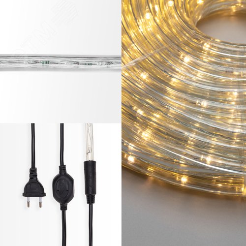 Дюралайт LED, фиксинг 2W, 24 LED/м, тёплый белый, 25 м