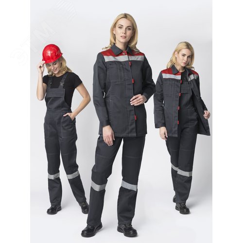 Костюм женский Весна-2 СОП NEW (ткань Смесовая,210) полукомбинезон, темно-серый красный, 60-62 182-188