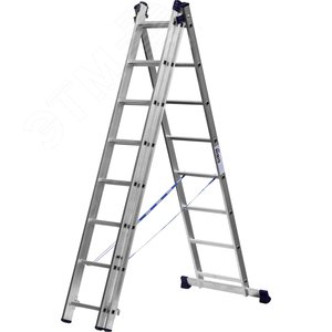 Лестница трехсекционная, алюминиевая, со стабилизатором, 8 ступеней