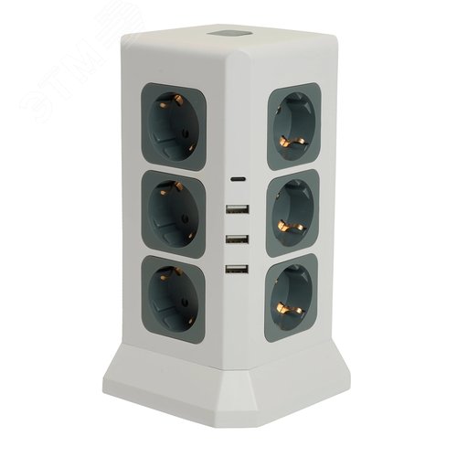 Удлинитель 12-местн с/з 3x1мм2 1.5м 250В 16А 3520Вт 3USB A + 1C 5V 3.4A Comfort белый/серый