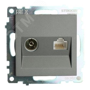 Розетка TV + компьютерная RJ-45 (механизм) серия Катрин графит STEKKER