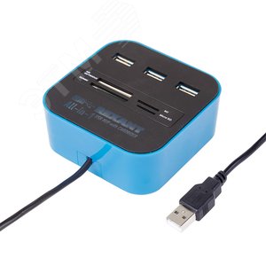 Разветвитель USB на 3 порта+картридер (все в одном) черный,,