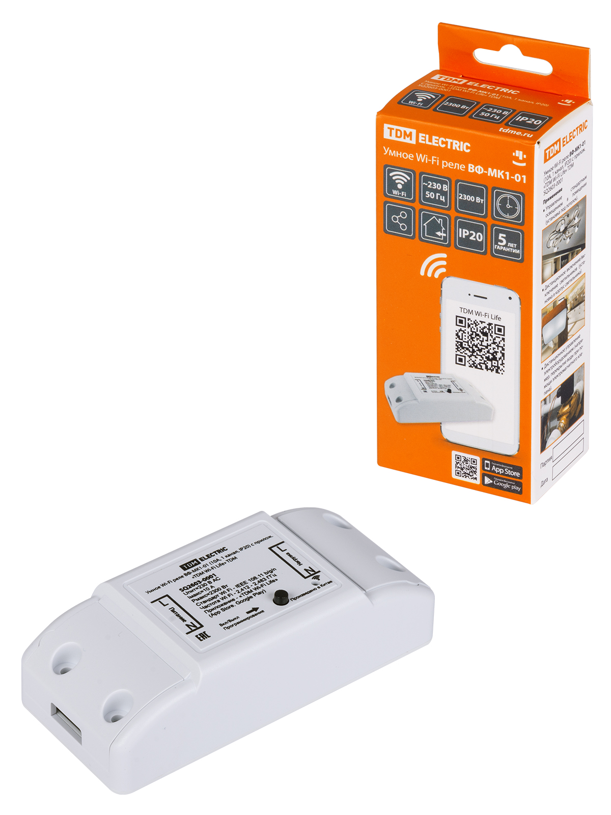 Умное Wi-Fi реле ВФ-МК1-01 (10 А, 1 канал, IP20) TDM